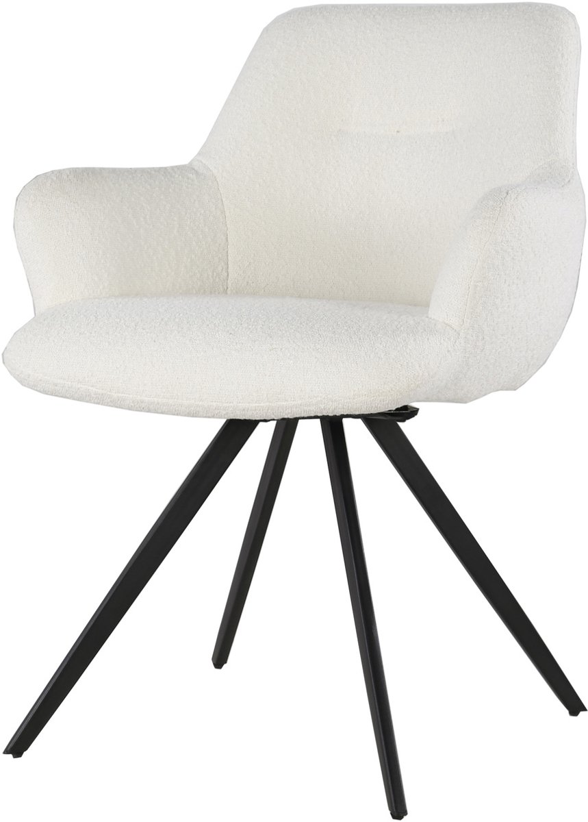 Eetkamerstoel Bouclé Wit - Draaibaar - 60x60x84cm - Set van 2