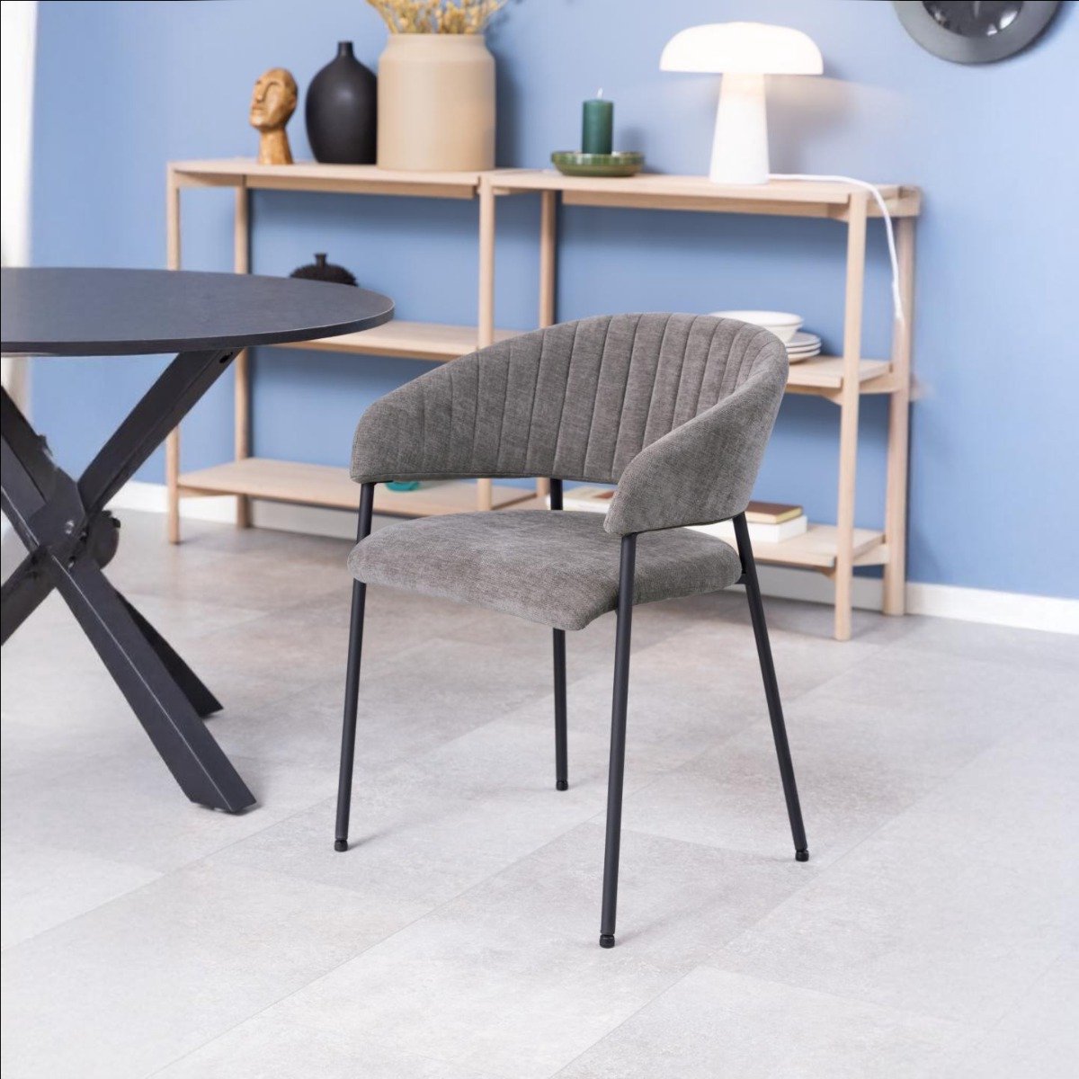 Giga Living Eetkamerstoel Venice - Donkergrijs - Velvet & Staal - 54,5x54x77,5cm - Set van 2