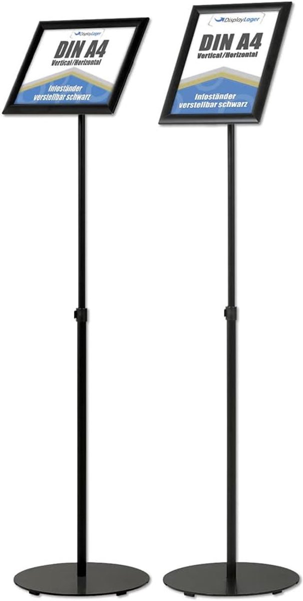 DisplayLager - Info stand made of steel in black, height adjustable, robust. For use in recline/standing position (A4) - ShopVlot
