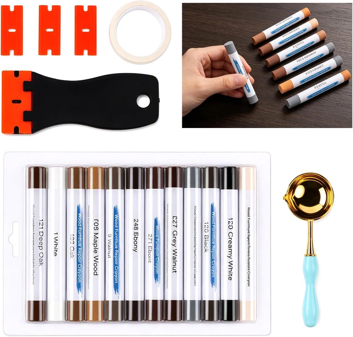 Reparatieset parket 12 kleuren - houtpasta - complete set - effectieve oplossing voor krassen - ShopVlot