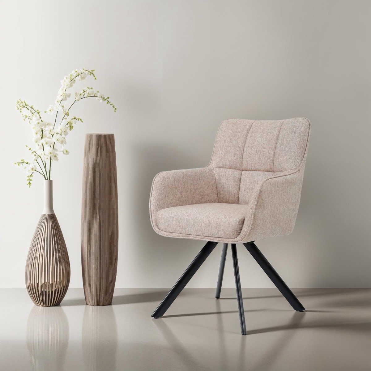 Livingfurn Eetkamerstoel Tori - Zalm/Zwart - Stof & Staal - Set van 2