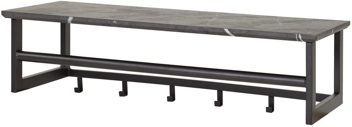 Giga Meubel Kapstok Roede - Zwart Metaal - 6 Haken - 80x30x24cm