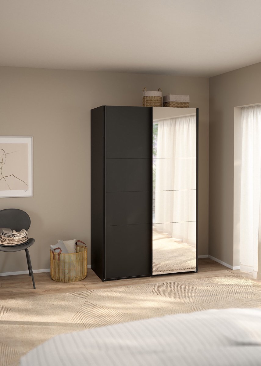 Giga Living Kledingkast Catania - Zwart - Incl. Spiegel - 119x67x200cm