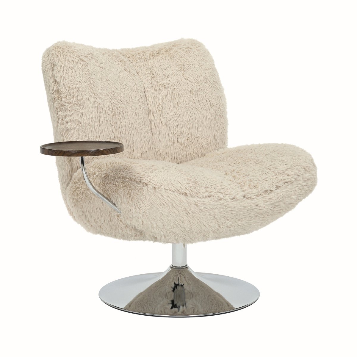 DÉJA Living Draaifauteuil Morten - Taupe Fluffy/Chrome - Incl. Tafeltje