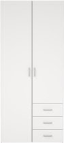 Kledingkast Slaapkamer Wit - 2-deurs met 3 lades - MDF - 77,6x50x175cm