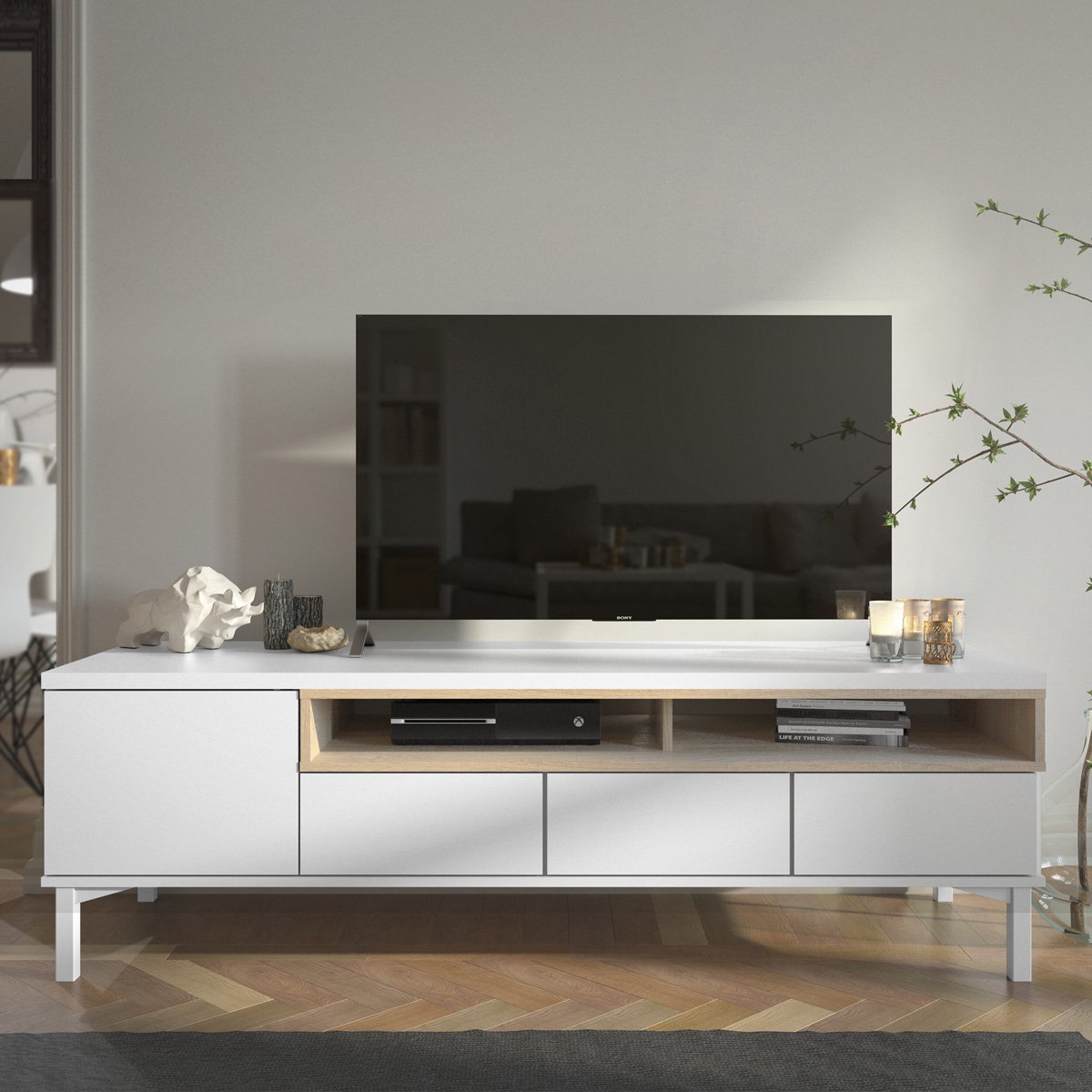 Giga Living Tv-meubel Roomers - Wit/Naturel - 160x50x50cm