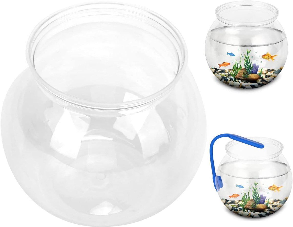 Mini Aquarium, Klassieke Drumstijl Vissenkom Doorzichtig Plastic Ronde Kom 360° Zicht Middelpunt of Terrarium - ShopVlot