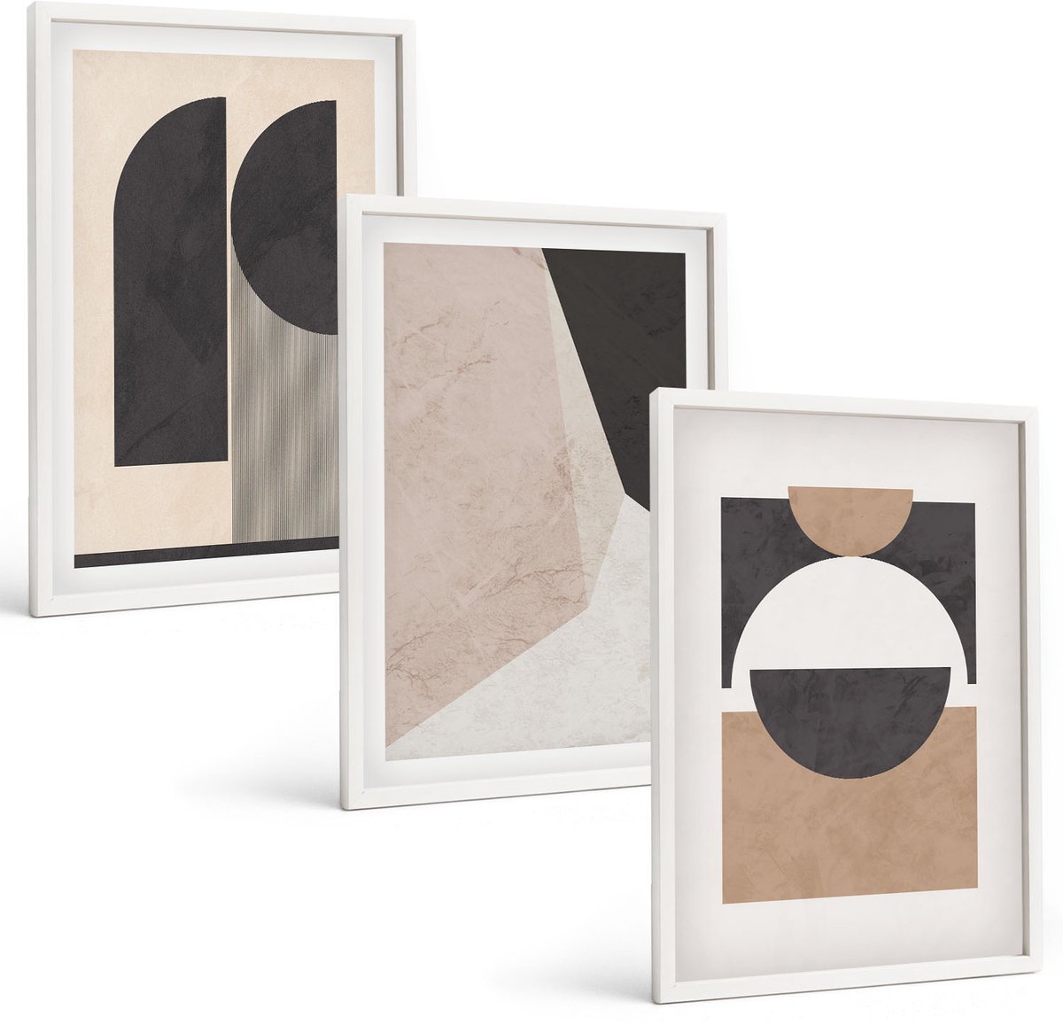 Tulup 3-Delige Schilderij Set - Abstracte vormen in beige en bruine tinten. - 40x60 - Decoratieve Schilderijen - Wanddecoratie - Hal - Moderne Wanddecoratie