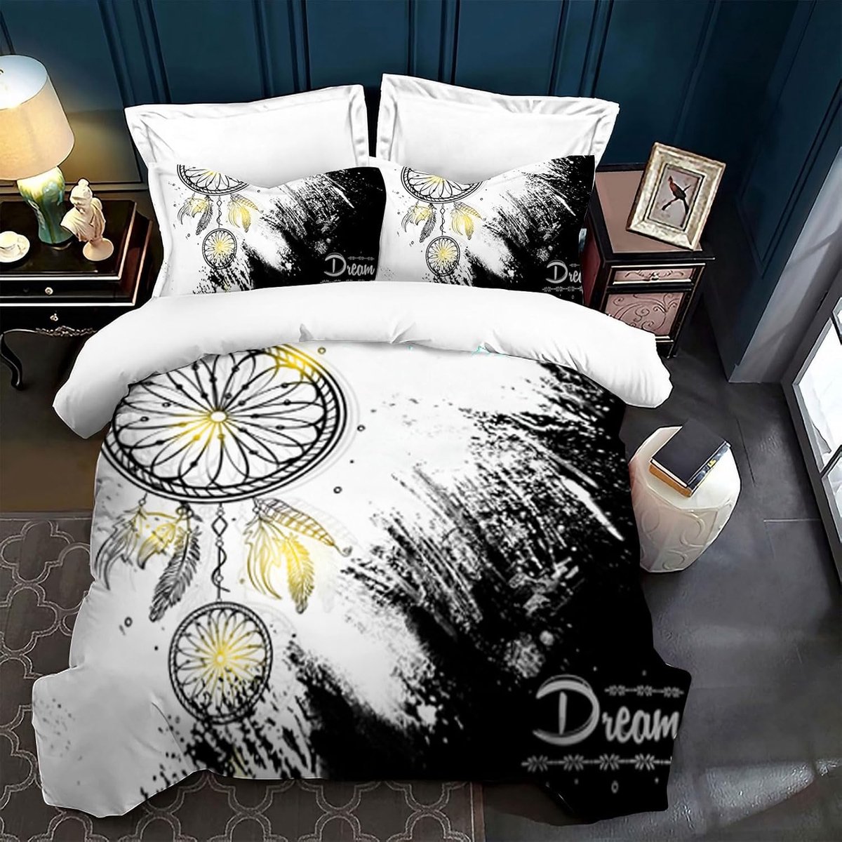 Bedding Set Feathers 135 x 200 cm Boho Flowers Bedding Dream Catcher for Double Bed Microfiber 3D Print Soft - ShopVlot
