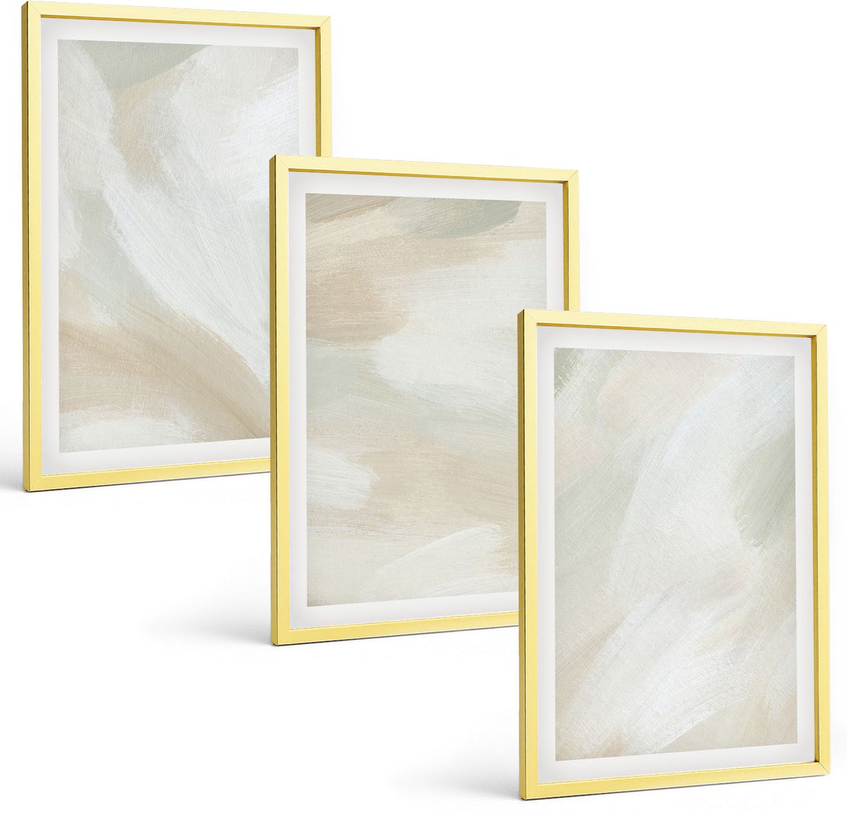TULUP 4-Delige Schilderij Set - Verftextuur, sporen van verf, minimalisme - 40 x 60 cm - Moderne Wanddecoratie - Slaapkamer gouden lijst