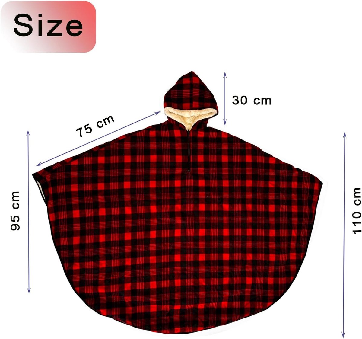 Fleece Rolstoeldeken met Capuchon - Rood - 109 x 94 cm - Lichte Winterdeken voor Volwassenen