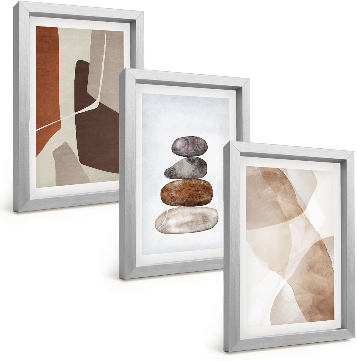 TULUP 4-Delige Schilderij Set - Abstracte schilderijen, moderne decoraties - 20 x 30 cm - Decoratieve Schilderijen - Wanddecoratie - Hal - Woonkamer Decoratie Zilveren lijst