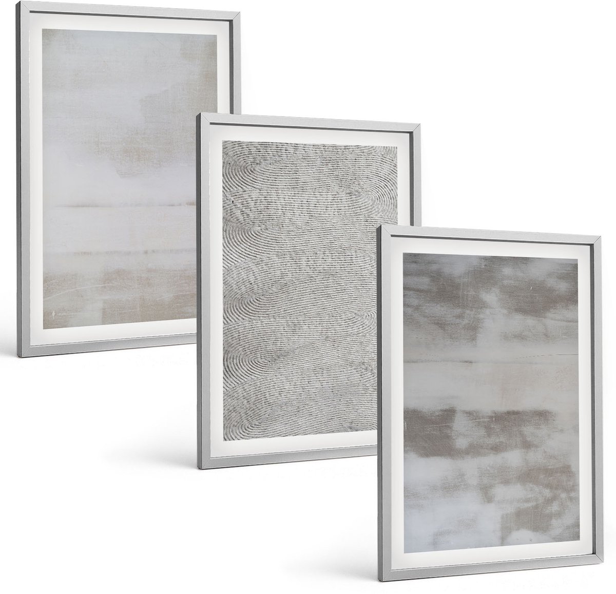 TULUP 4-Delige Schilderij Set - Moderne textuurstructuren in een minimalistische stijl. - 40 x 60 cm - Moderne Wanddecoratie - Woonkamer Zilveren lijst