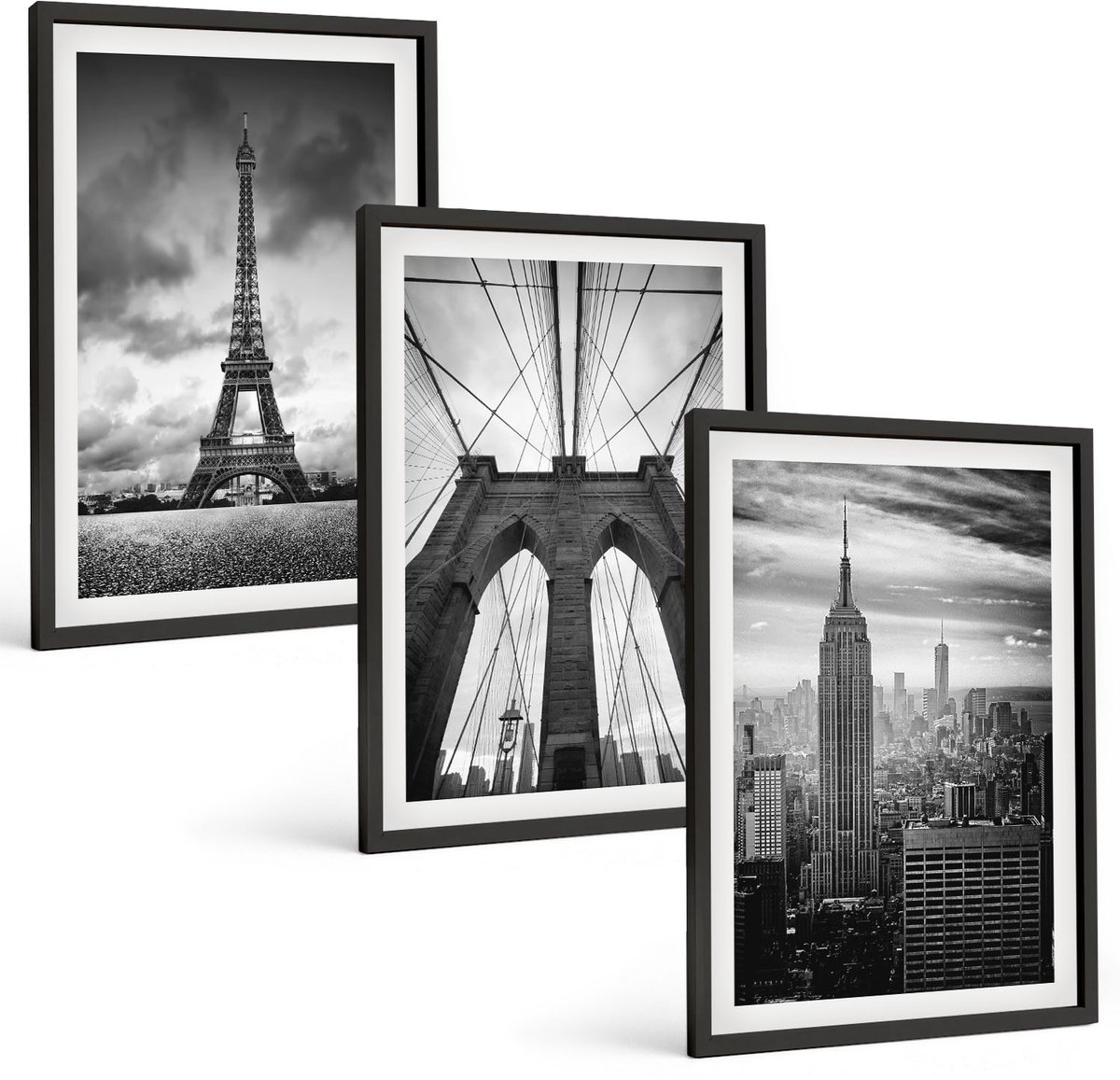 Tulup 4-Delige Schilderij Set - Torens en bruggen in monochrome tinten - 40 x 60 cm - Wanddecoratie - Woonkamer Decoratie