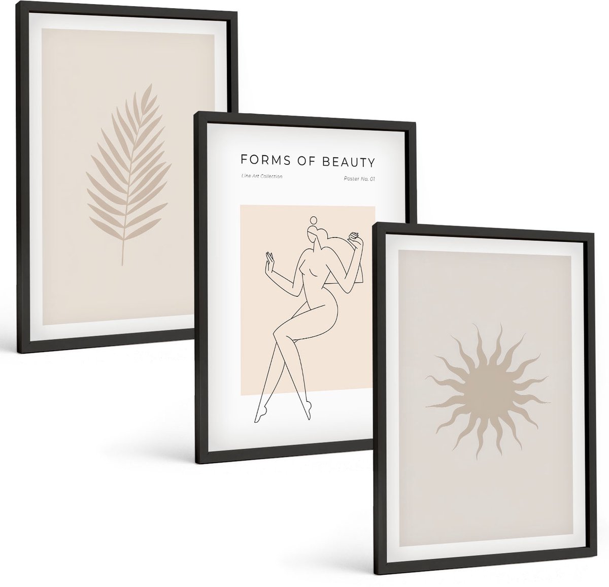 Tulup 4-Delige Schilderij Set - Een verzameling minimalistische vormen en natuurlijke figuren - 40 x 60 cm - Stijlvolle Muurdecoratie - Slaapkamer