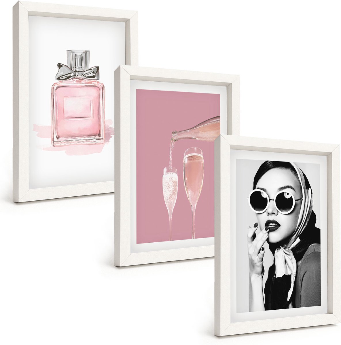 Tulup 3-Delige Schilderij Set - Stijlvolle vrouwelijke accessoires in roze tinten - 20x30 - Muurdecoratie - Schilderijen Set - Woonkamer