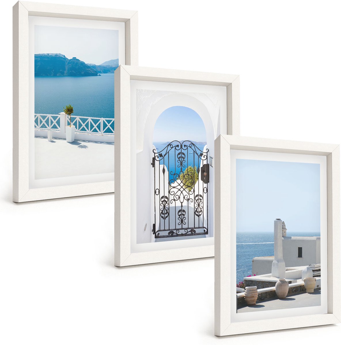 Tulup 3-Delige Schilderij Set - Zeezicht met witte gebouwen in Griekenland - 20x30 - Decoratieve Schilderijen - Wanddecoratie - Hal - Woonkamer Decoratie
