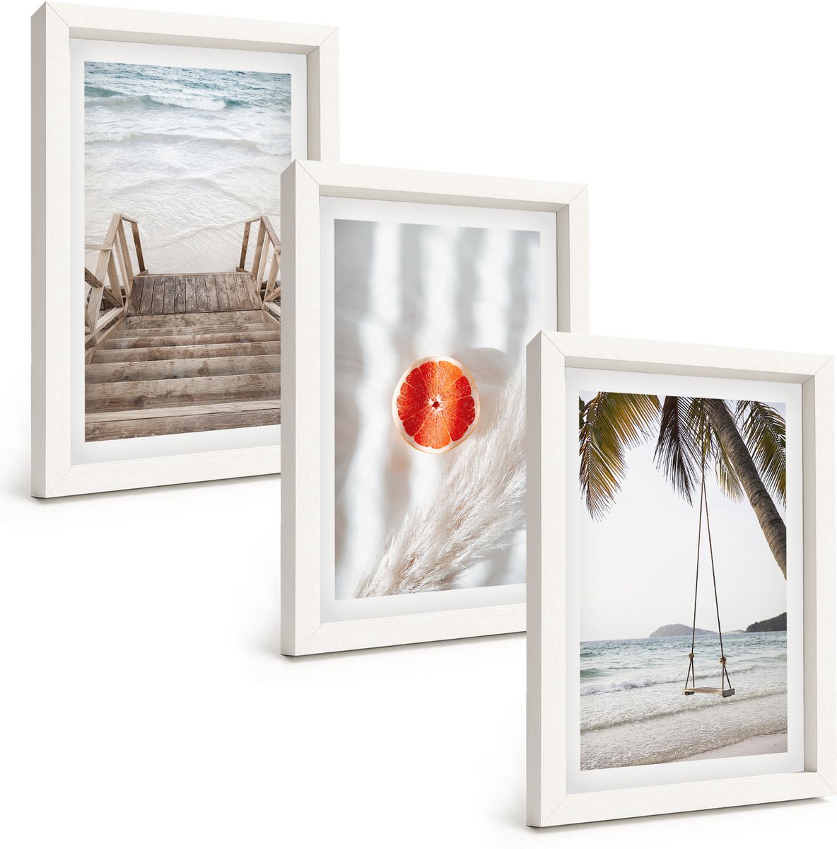 Tulup 3-Delige Schilderij Set - Strand met houten trap, vakantiesfeer - 20x30 - Stijlvolle Muurdecoratie - Kantoor