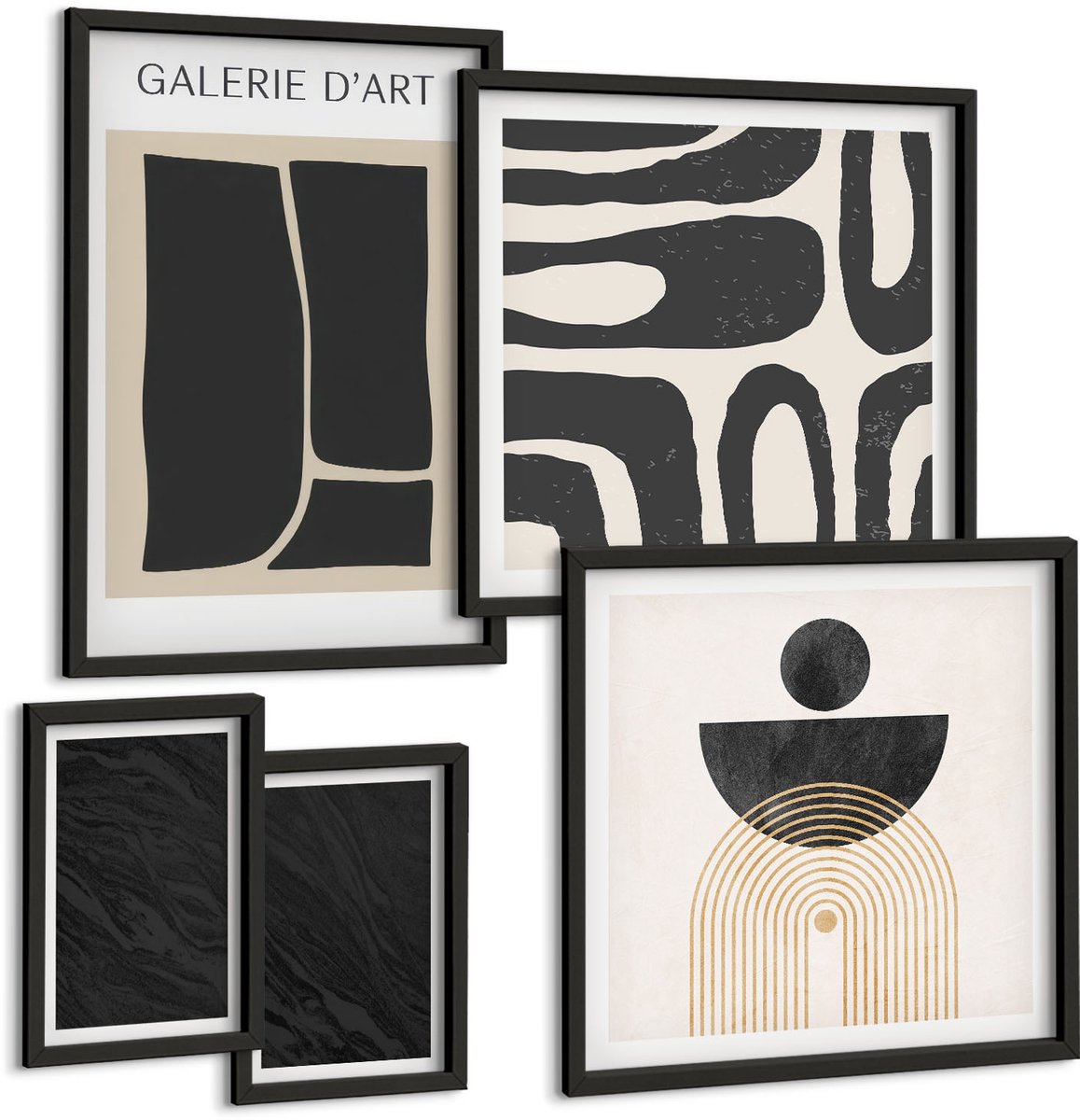 Tulup 4-Delige Schilderij Set - Abstracte vormen en donker marmer - 50 x 50 cm, 20 x 30 cm en 40 x 60 cm - Schilderijen Set - Wanddecoratie - Woonkamer - Muurdecoratie