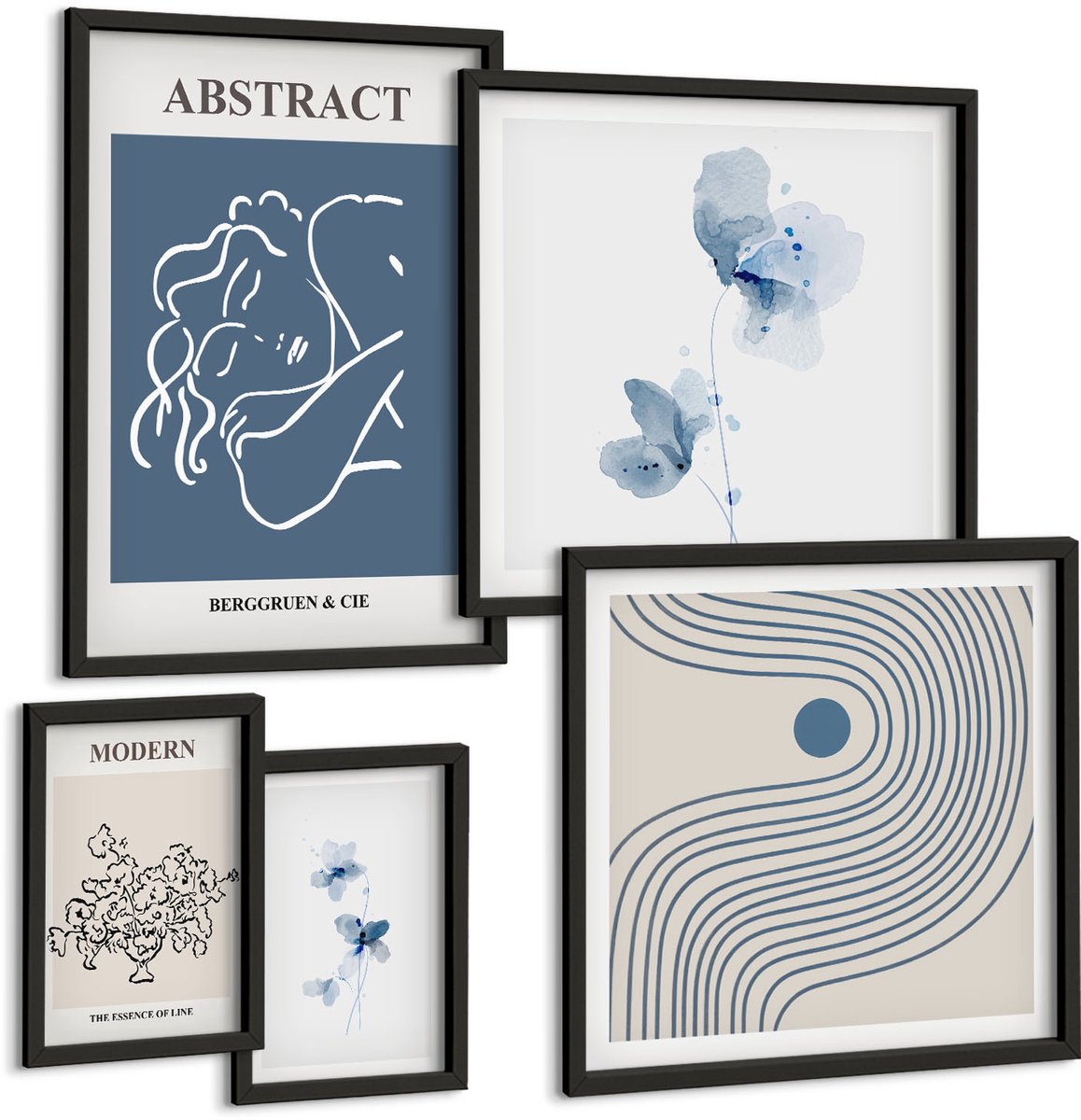 Tulup 4-Delige Schilderij Set - Moderne abstracte stijl met delicate bloemenaccenten - 50 x 50 cm, 20 x 30 cm en 40 x 60 cm - Muurdecoratie - Schilderijen Set - Woonkamer - Decoratieve Schilderijen