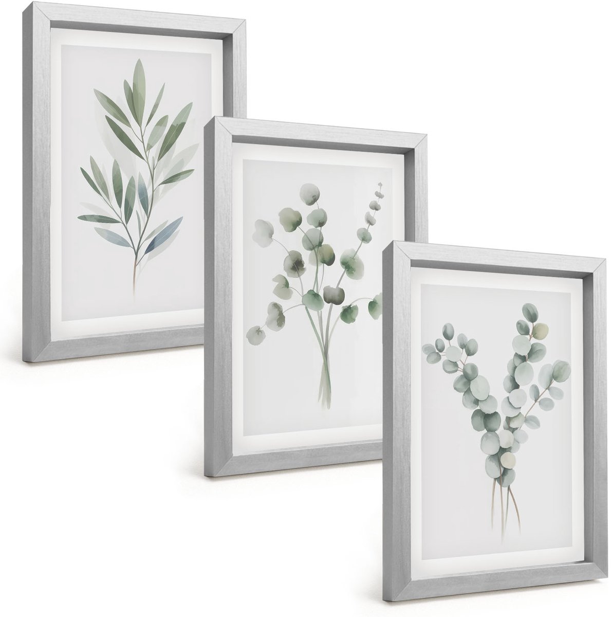 Tulup 4-Delige Schilderij Set - Plantenpatronen in tinten groen en grijs - 20 x 30 cm - Muurdecoratie - Interieur Decoratie - Decoratieve Schilderijen