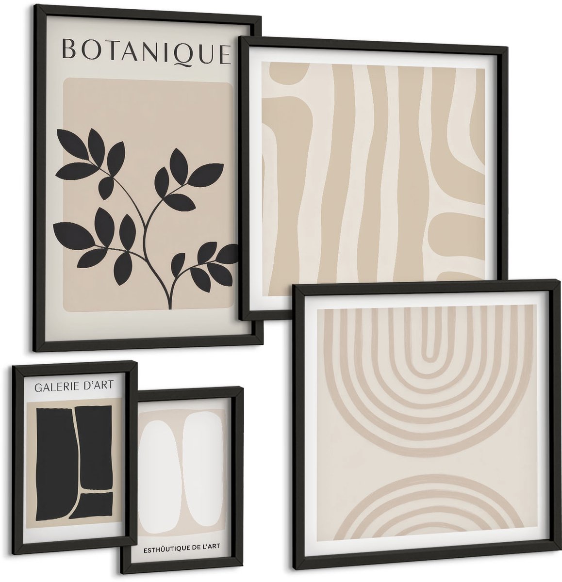 Tulup 4-Delige Schilderij Set - Stijlvolle afbeeldingen in natuurlijke tinten met plantmotieven. - 50 x 50 cm, 20 x 30 cm en 40 x 60 cm - Muurdecoratie - Wanddecoratie - Slaapkamer - Moderne Wanddecoratie