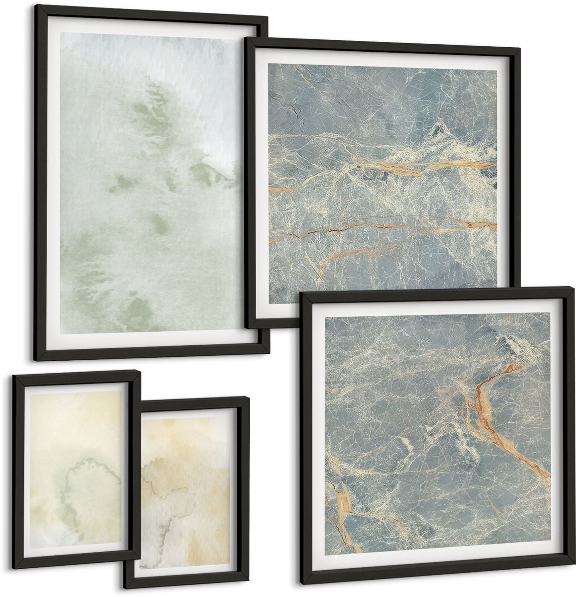 Tulup 4-Delige Schilderij Set - Pastel aquarelverf op canvas, textuurverf - 50 x 50 cm, 20 x 30 cm en 40 x 60 cm - Moderne Wanddecoratie - Woonkamer - Interieur Decoratie