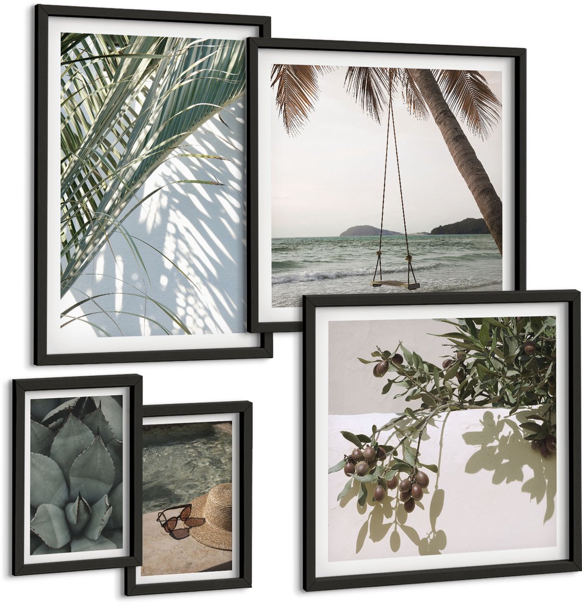 Tulup 4-Delige Schilderij Set - Tropische inspiratie: ontspan tussen planten en water. - 50 x 50 cm, 20 x 30 cm en 40 x 60 cm - Decoratieve Muurdecoratie - Slaapkamer - Interieur Decoratie