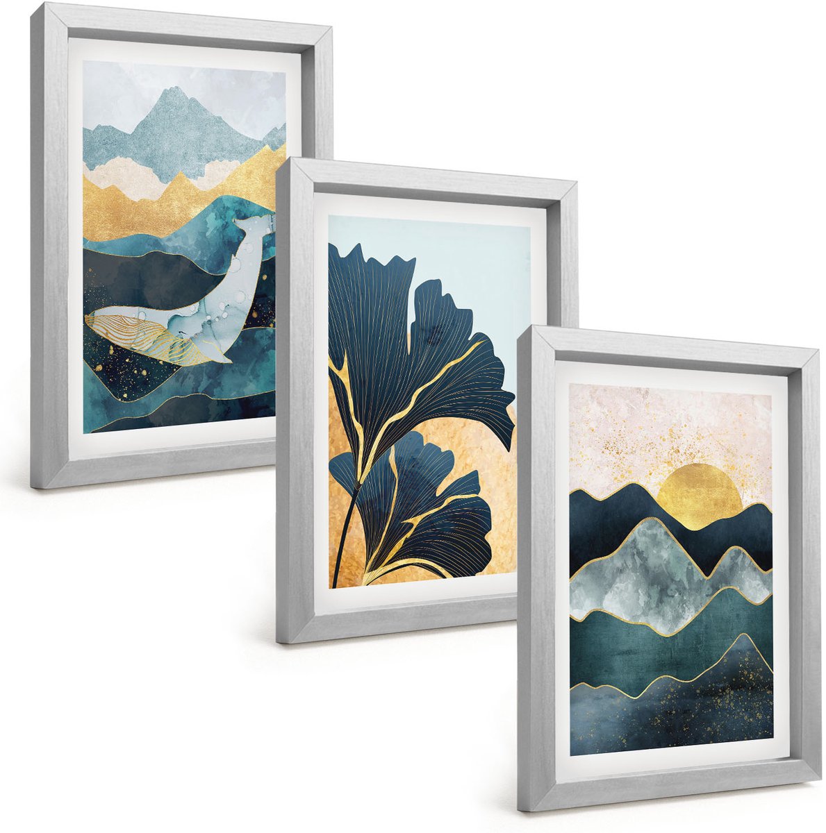 Tulup 4-Delige Schilderij Set - Abstracte esthetische vergezichten met bergen en planten - 20 x 30 cm - Muurdecoratie - Interieur Decoratie