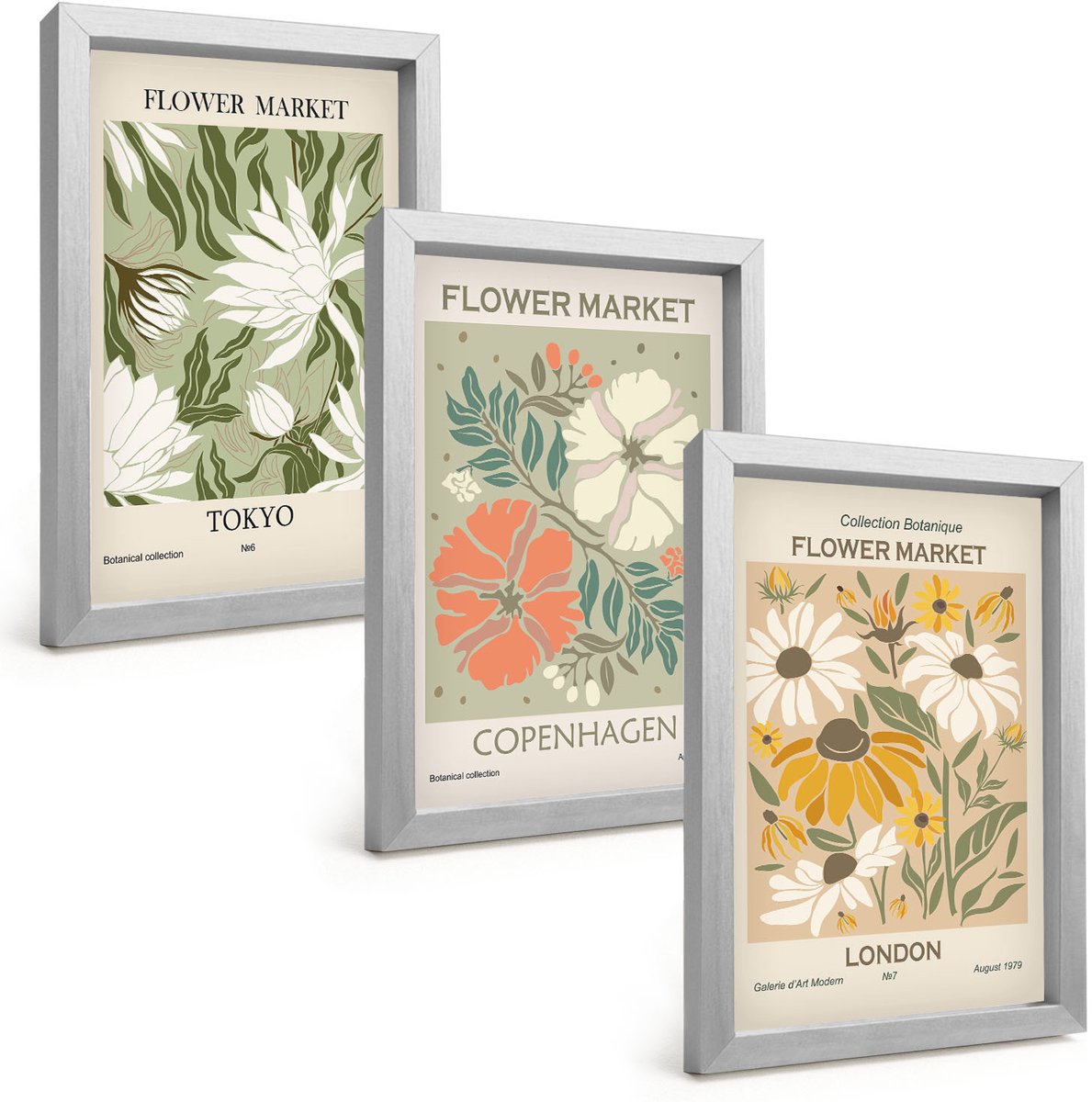 Tulup 4-Delige Schilderij Set - Bloemmotieven uit verschillende steden over de hele wereld - 20 x 30 cm - Wanddecoratie - Woonkamer Decoratie - Interieur Decoratie