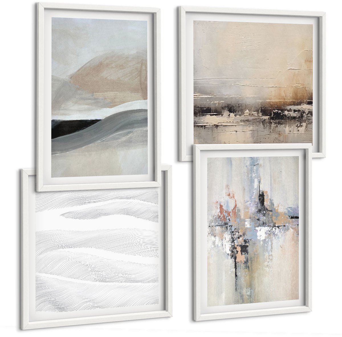 Tulup 4-Delige Schilderij Set - Abstracte patronen in neutrale aardetinten - 40x40 en 40x60 - Decoratieve Schilderijen - Woonkamer - Interieur - Stijlvolle Muurdecoratie