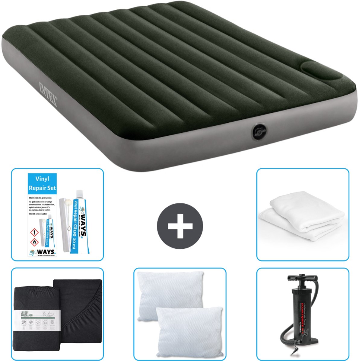 Intex Luchtbed - 2-Persoons - 152 x 203 x 25 cm - Groen - Accessoires CB5