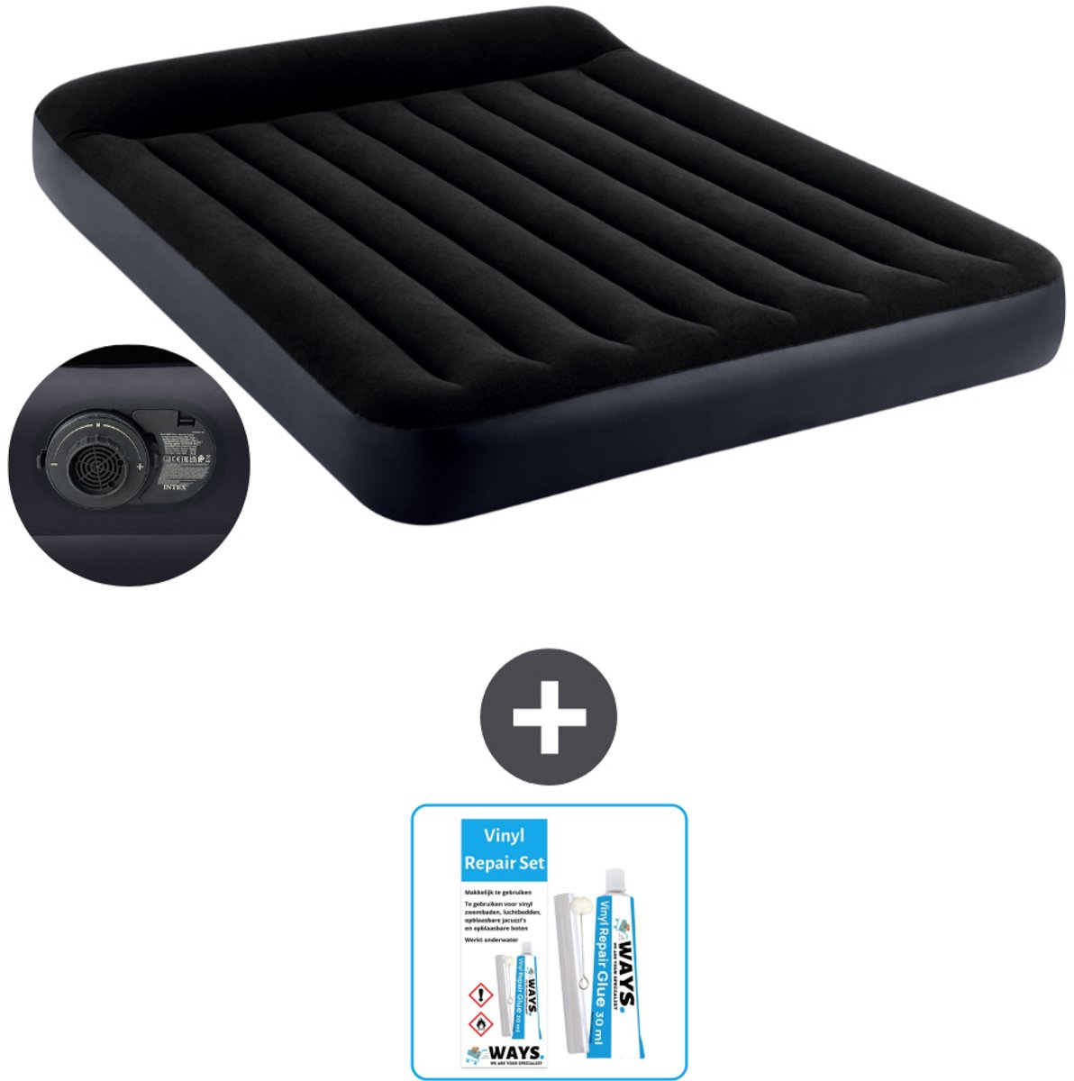Intex Luchtbed - 2-Persoons - 152 x 203 x 25 cm - Blauw - Inclusief pomp - Reparatieset