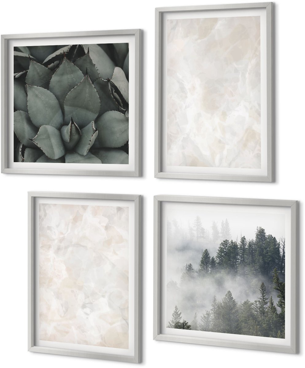Coloray 4-Delige Schilderij Set - Pastelkleurige stenen structuren van wit marmer - 40 x 40 cm en 40 x 60 cm - Stijlvolle Muurdecoratie - Kantoor - Interieur Decoratie