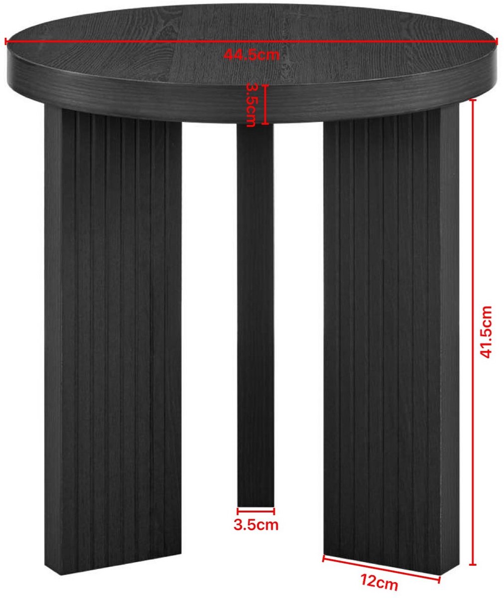MIVRAY Bijzettafel - Moderne Ronde Bijzettafel Met Driepoot En Rillenstructuur - Voor Woonkamer Slaapkamer En Balkon - MDF - Zwart - 44,5 Cm