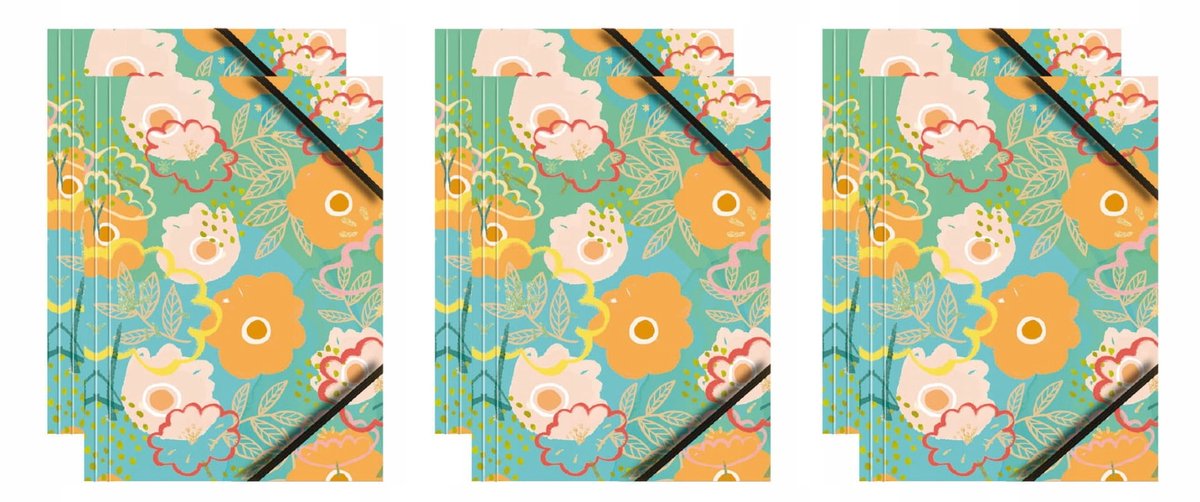 A4 Pastel Bloemen Kartonnen Map met Elastiek - 6 Stuks