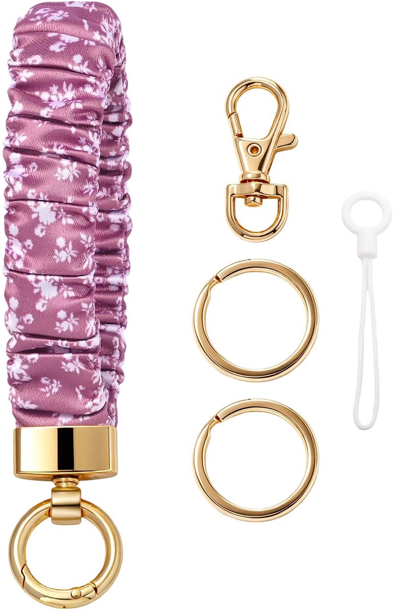 Snylcce Scrunchie Sleutelhanger Polsbandje Rekbare Satijnen Sleutelhanger Armband voor Vrouwen Mint Groen Bloemen - ShopVlot