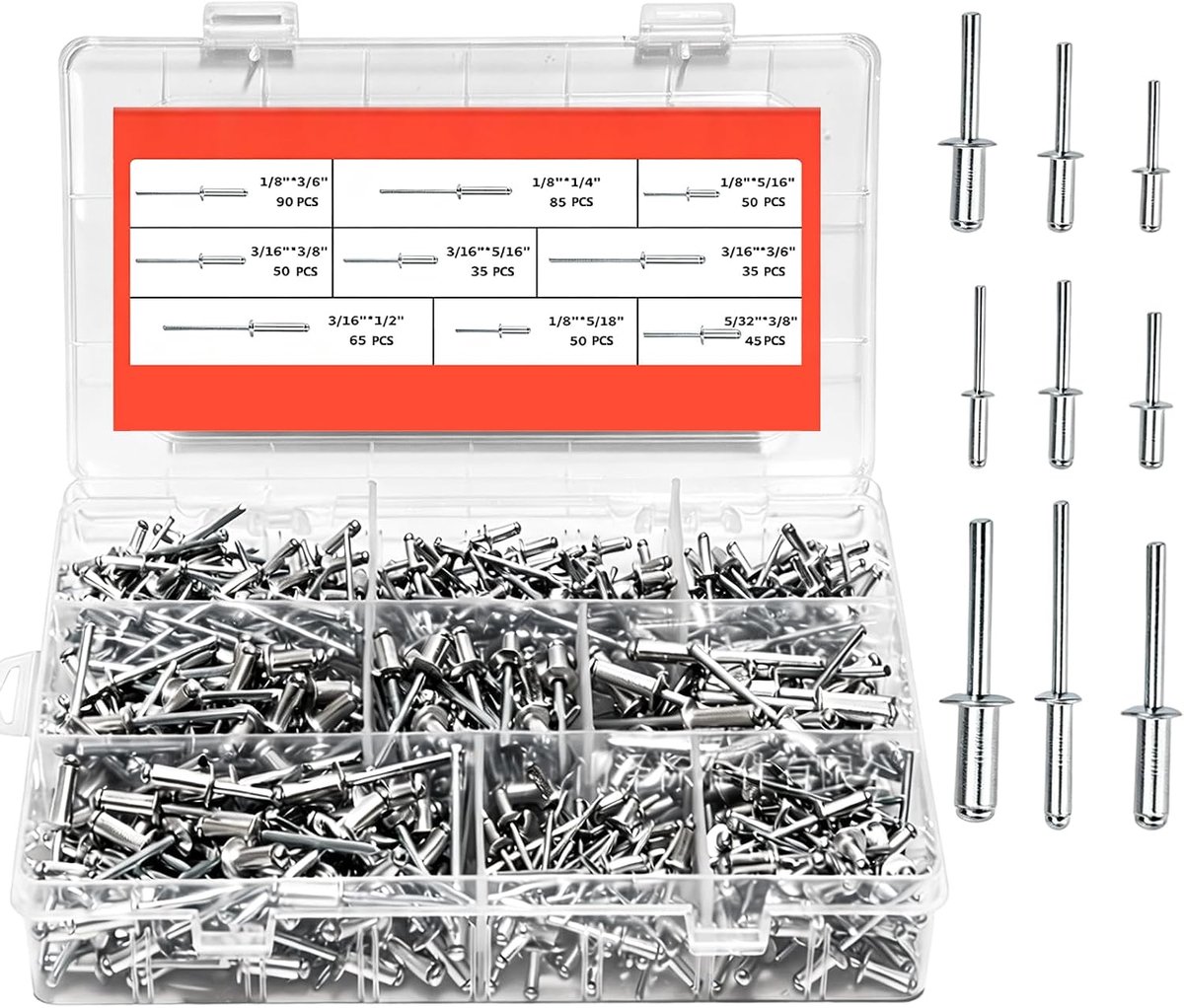 505 stuks aluminium blindklinknagels, 9 maten klinknagels van - ShopVlot