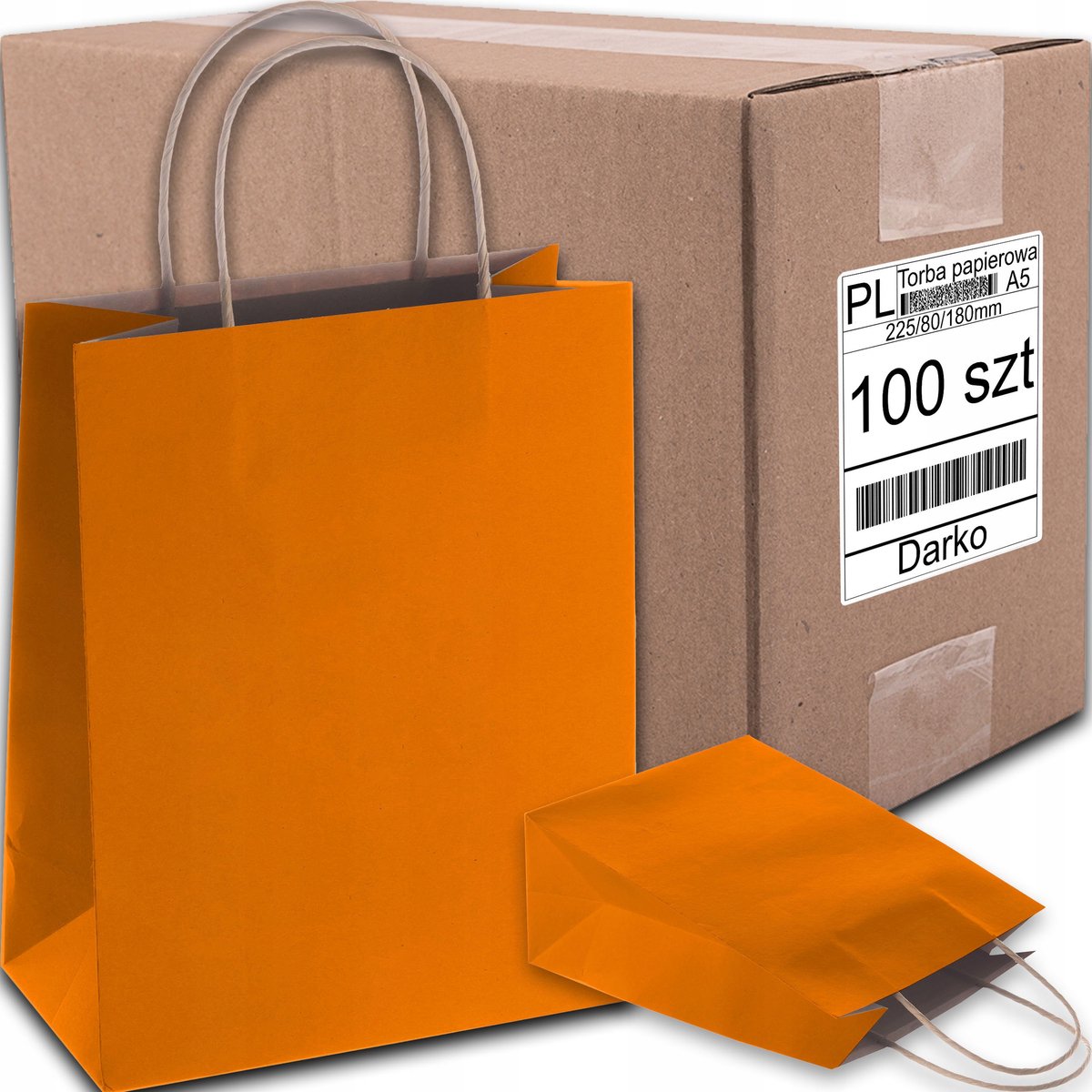 Oranje Papieren Cadeautas A5 - 100 stuks - Eco Kraft - 22,5x8x18 cm