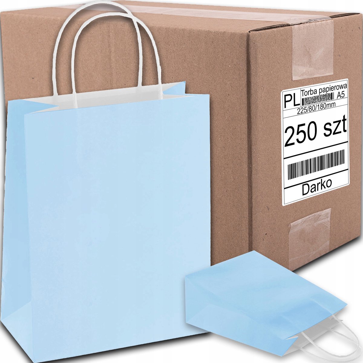 Merkloze Pastel Blauwe Papieren Tas A5 - 250 stuks