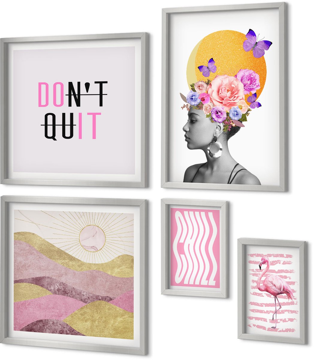 Coloray 5-Delige Schilderij Set - Ontspannend Uitzicht Op Boeddha, Strandstenen En Bamboe. - 20 x 30 cm - Wanddecoratie - Schilderijen Set - Interieur - Woonkamer Decoratie