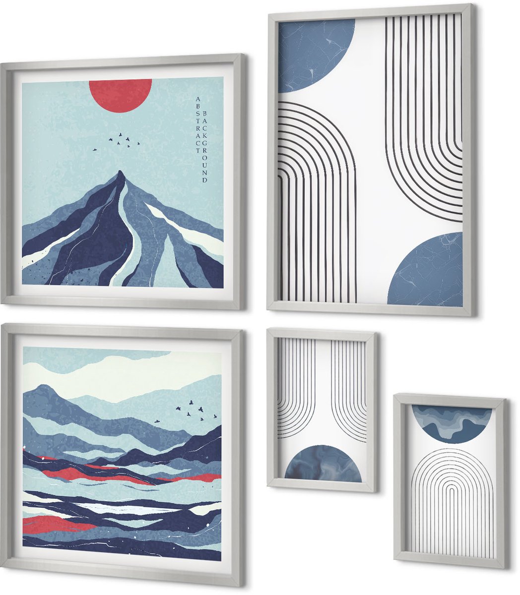 Coloray 5-Delige Schilderij Set - Citroenbomen In Potten En Op De Vensterbank - 20 x 30 cm - Wanddecoratie - Schilderijen Set - Interieur - Muurdecoratie