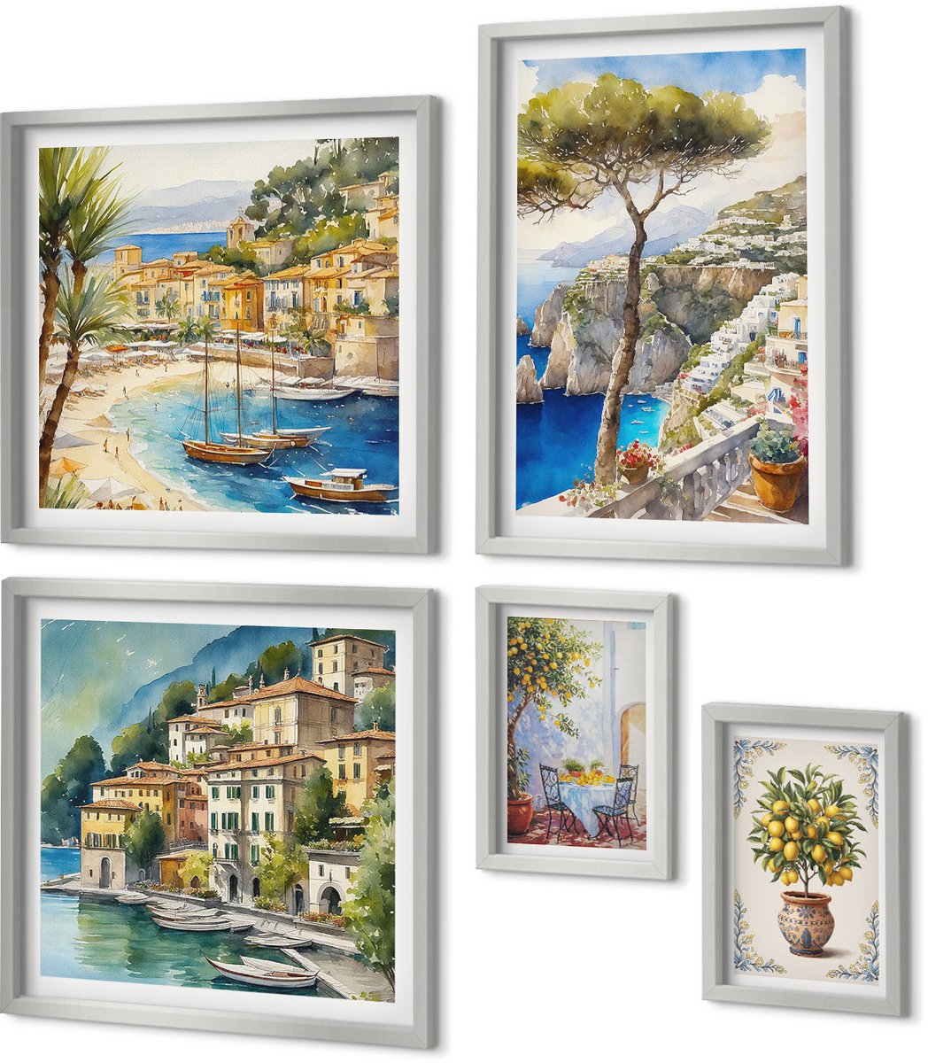 Coloray 5-Delige Schilderij Set - Torens En Bruggen In Monochrome Tinten - 20 x 30 cm - Decoratieve Schilderijen - Woonkamer - Interieur - Wanddecoratie