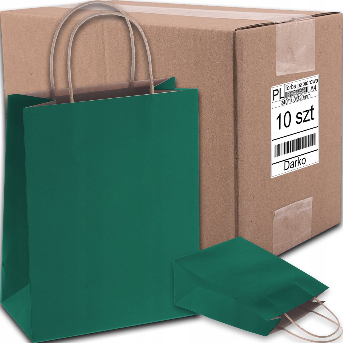 Groene papieren cadeauzakjes A4, 10 stuks, 24x10x32 cm, milieuvriendelijk