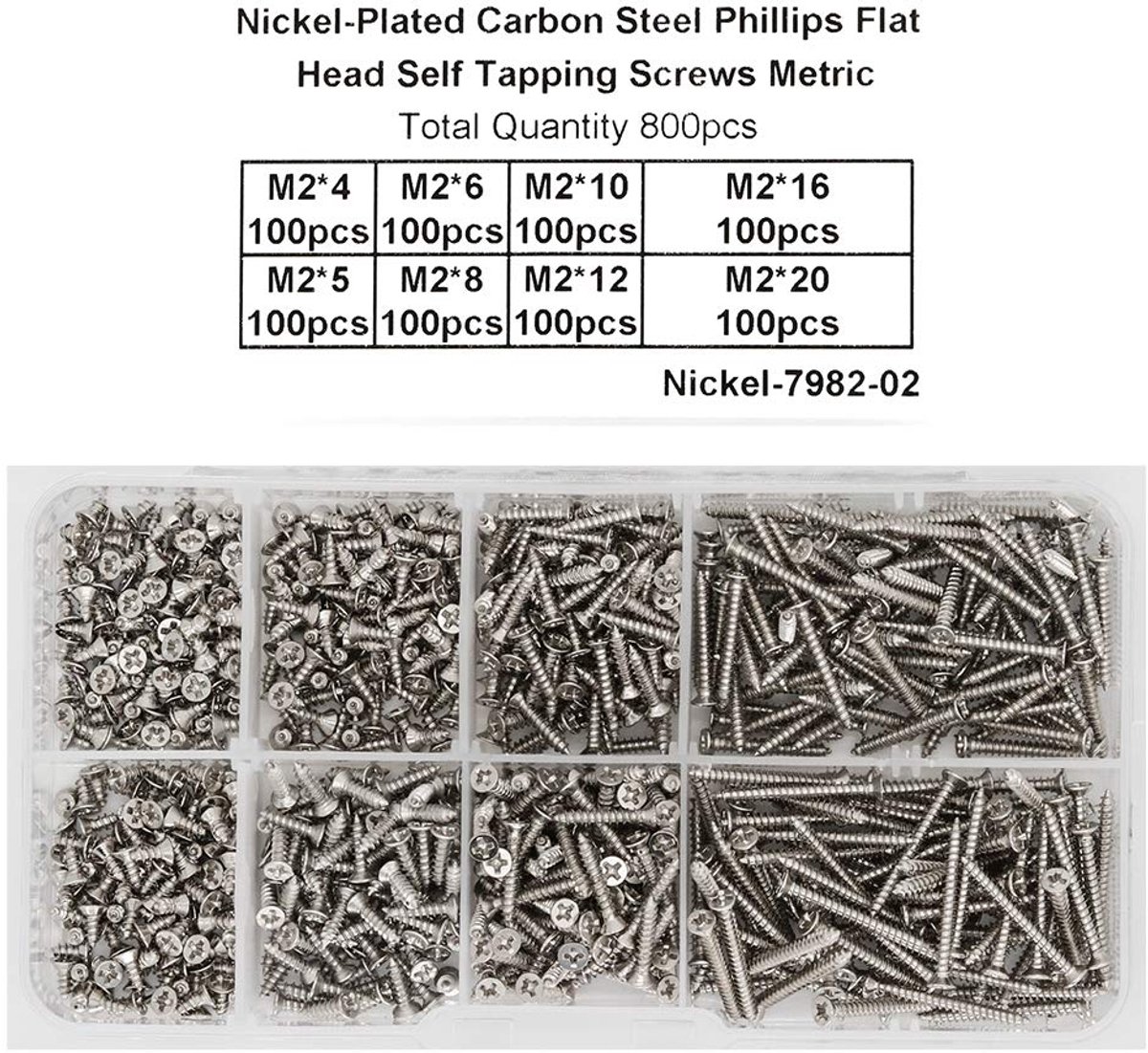 800pcs M2 Stainless Steel Self Tapping Screws Flat Head Self Tapping Screws - ShopVlot