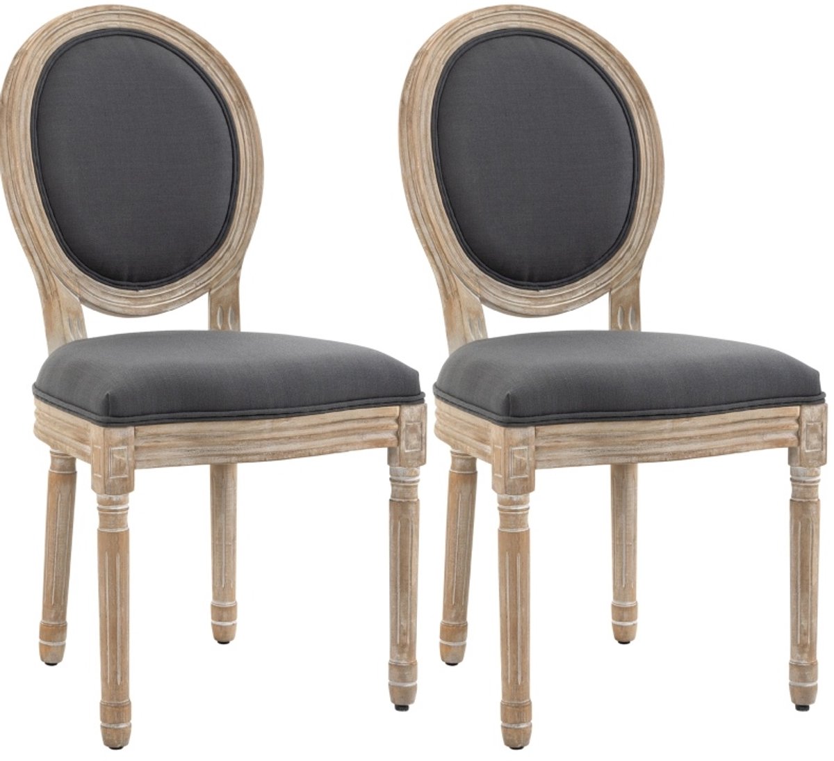 FloraGrace Eetkamerstoel Set Van 2 - Comfortabele Gestoffeerde Stoelen Met Rugleuning - Landelijke Retro Stijl - Stof - Grijs