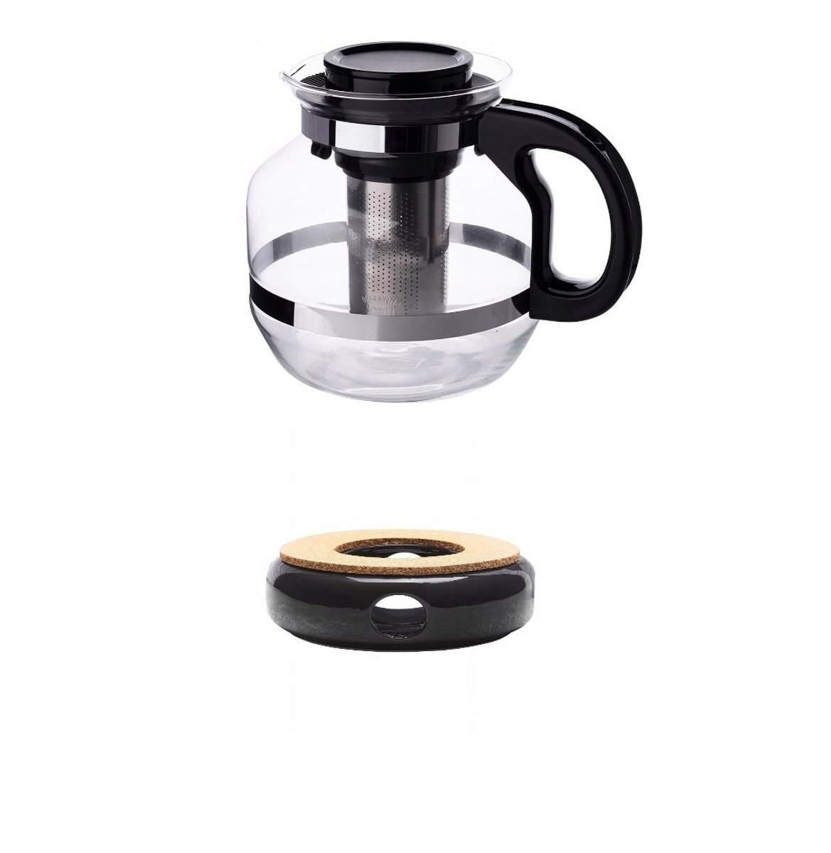 Glazen Theepot met Onderzetter 2.6L - Zwart Keramiek