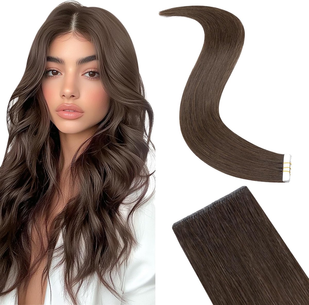 Tape extensions 50 cm - echte haartape - donkerbruin - onzichtbaar en eenvoudig te bevestigen - ShopVlot