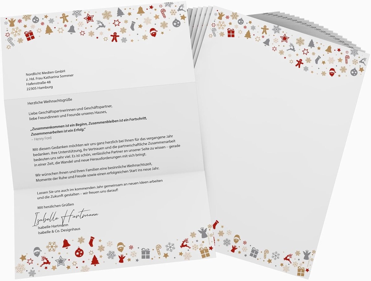 Kerstbriefpapier A4 - 50 vellen kerstfiguren - voor kerstbrievenvenbus zakelijk en privé - ShopVlot