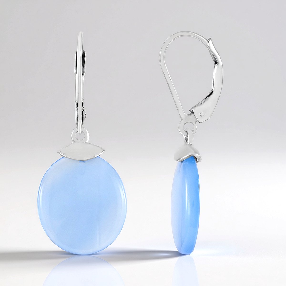 Cavill - 925 Sterling Zilveren Oorbellen met 8,8 ct Aqua Chalcedoon Ovaal - Rhodium Verguld - Lichtgewicht & Stijlvol - Elegante Damesoorbellen